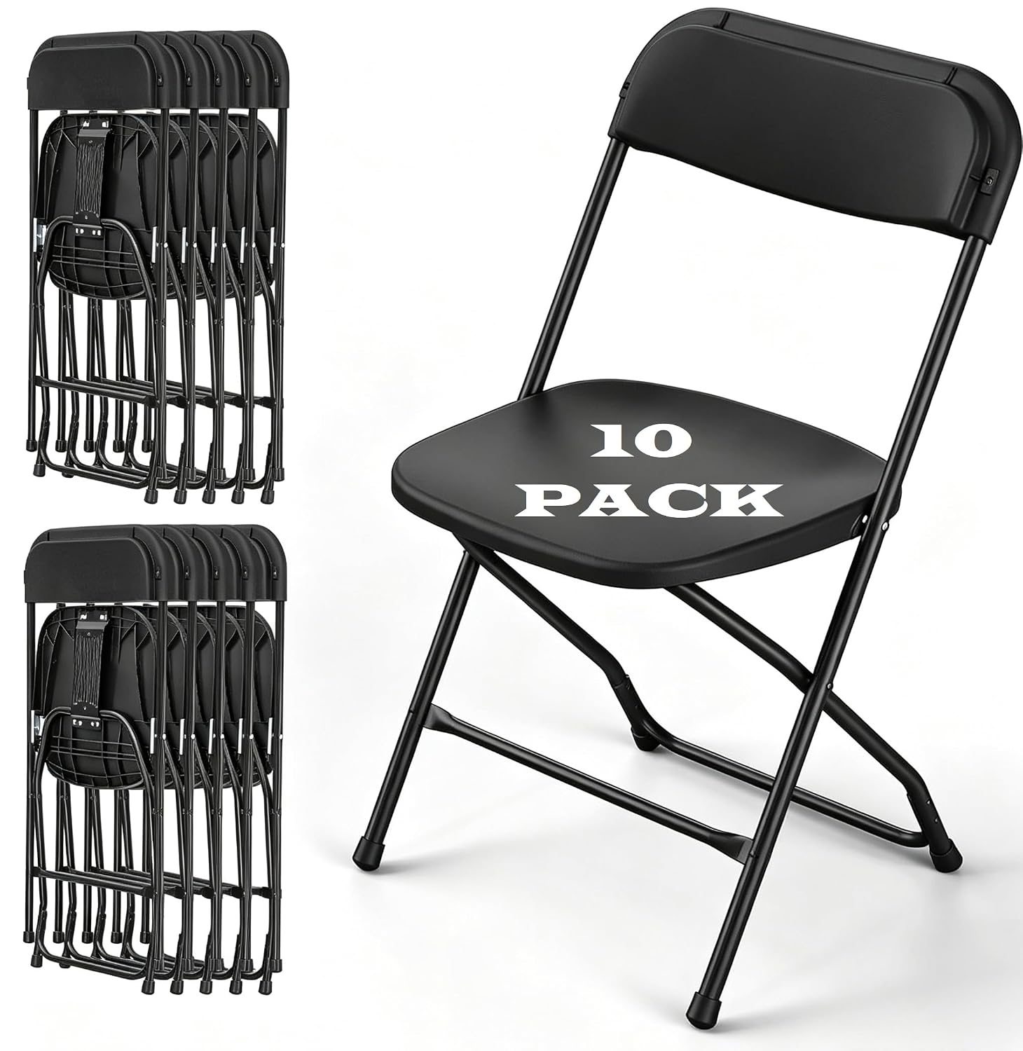 Outdoor Furniture Metal Chairs - Silla Plegable Negra con Marco Metálico,